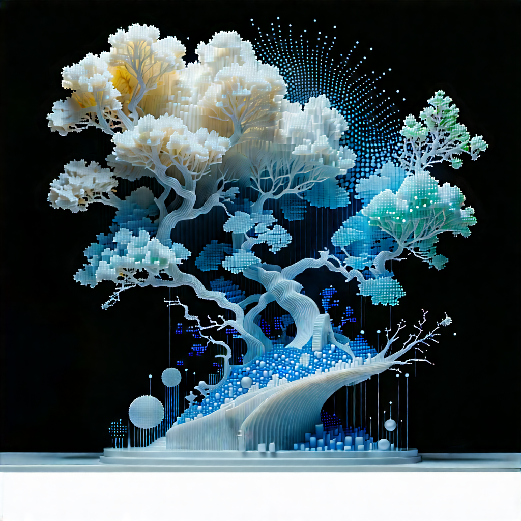 3d Printer With Digital Particles With Tree Branches