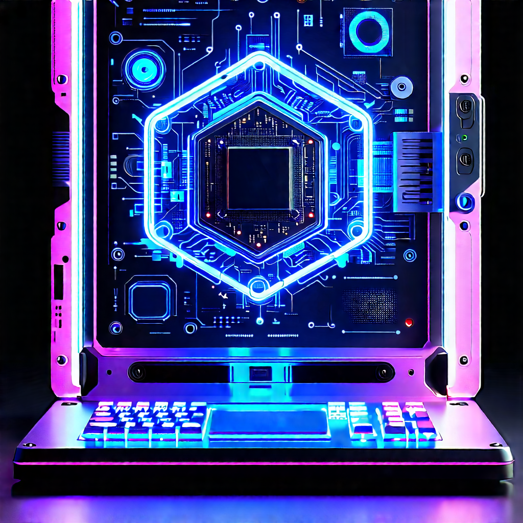 Quantum Computer With Neon Accents With Computer Shown