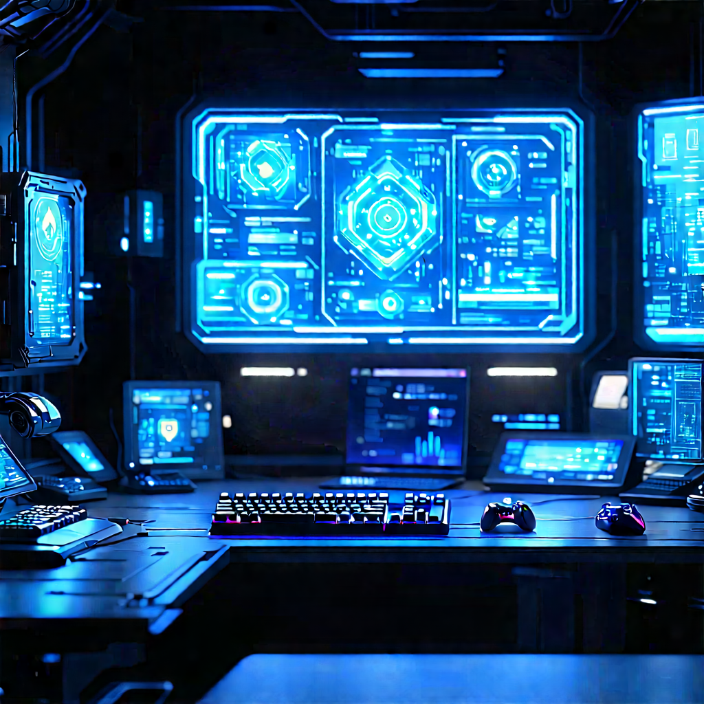 Futuristic Digital Workspace With Image, There