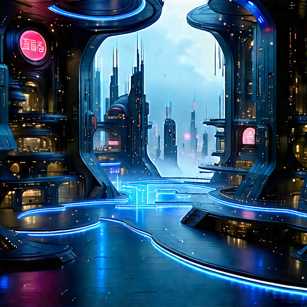 Futuristic Innovation Hub With Futuristic City,