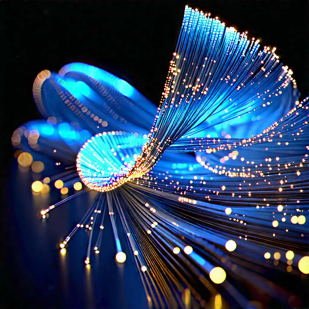 Close-up Of Fiber Optic Cables With Close-up Blue