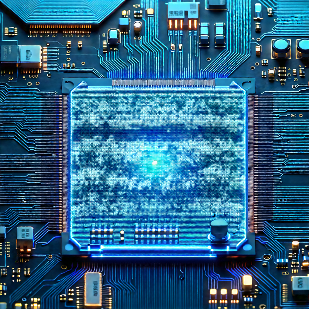 Circuit board with blue light (glow:1.25)