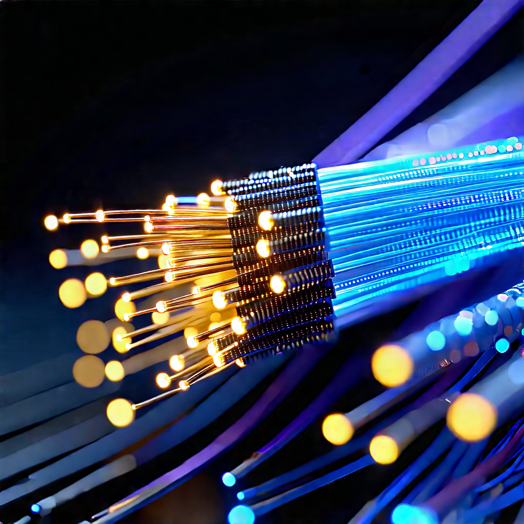 Close-up Of Fiber Optic Cables With Close-up Blue