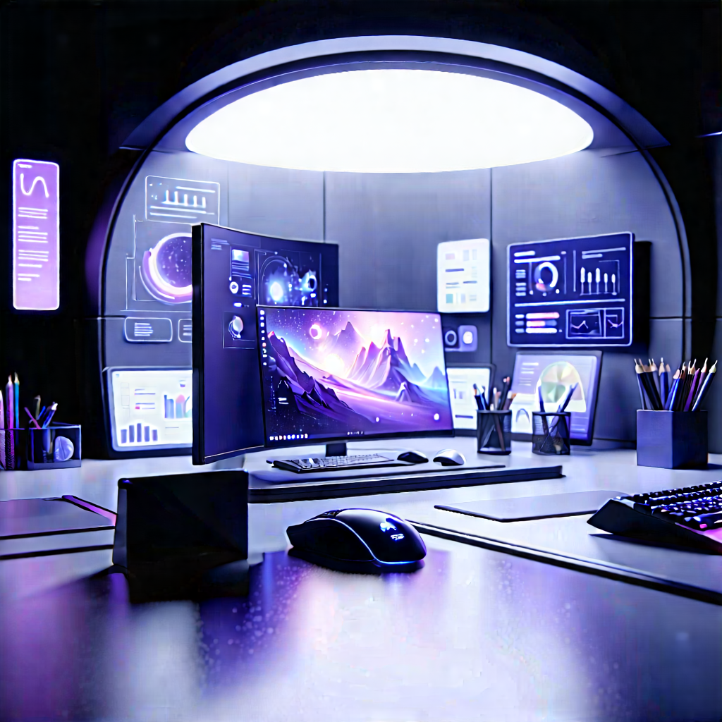 Futuristic (digital:1.17) Workspace With Image, There