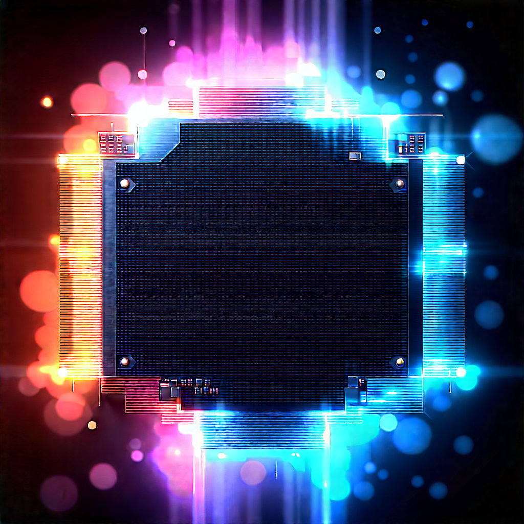 Microchip With Neon Accents With Close-up Computer