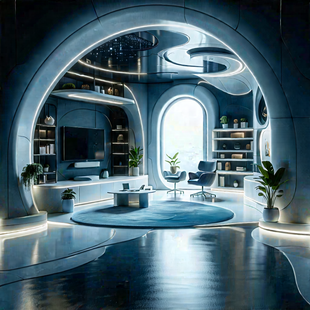 (futuristic:1.42) Tech Startup Office With Image, There
