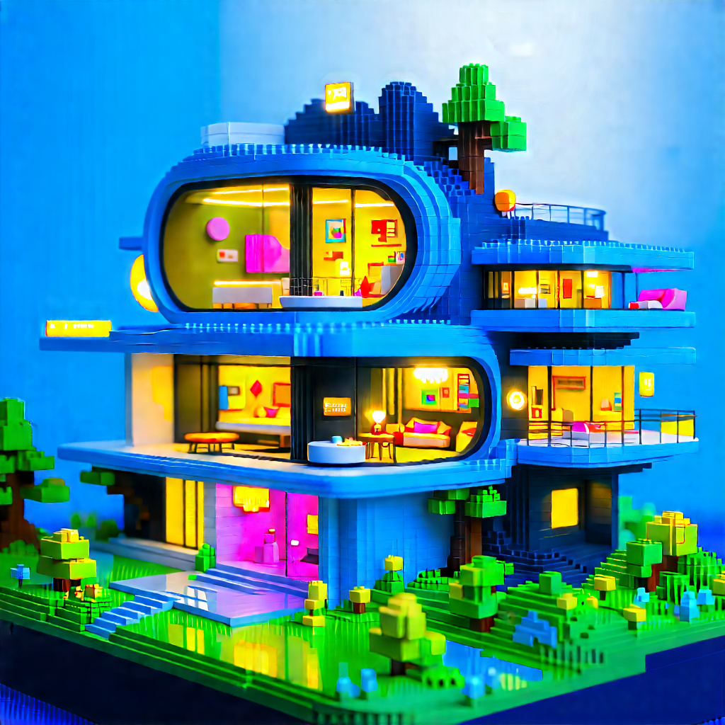 Futuristic Smart Home With Large, Blue,