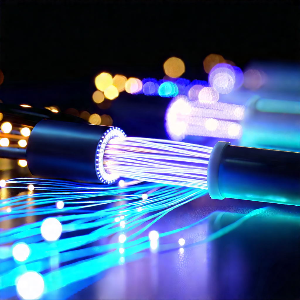 Close-up Of Fiber Optic Cables With Close-up Blue