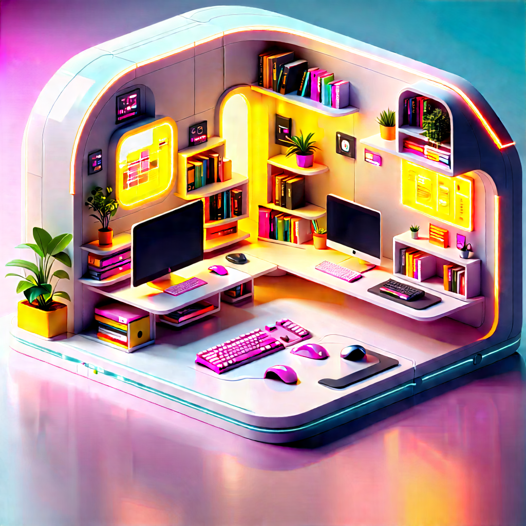Futuristic Digital Workspace With Image, There