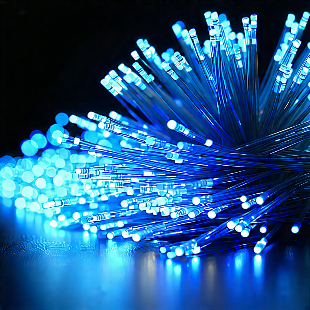 Close-up Of Fiber Optic Cables With Close-up Blue