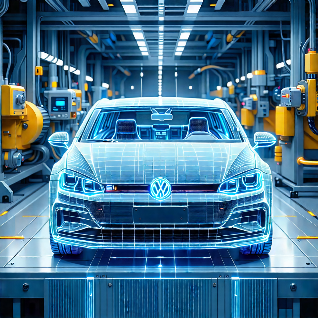 Automotive Technology In Manufacturing Facility With Blue Volkswagen