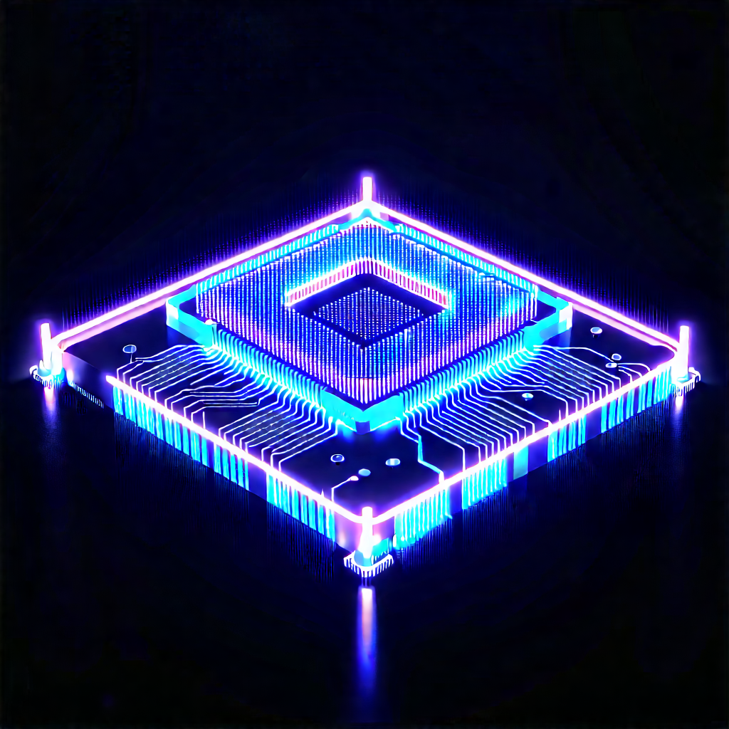 Quantum Computer With Neon Accents With Blue Light