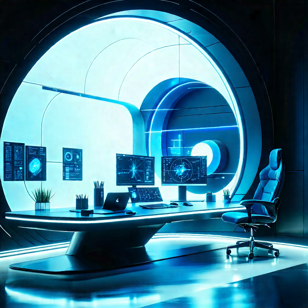 Futuristic Digital Workspace With Image, There