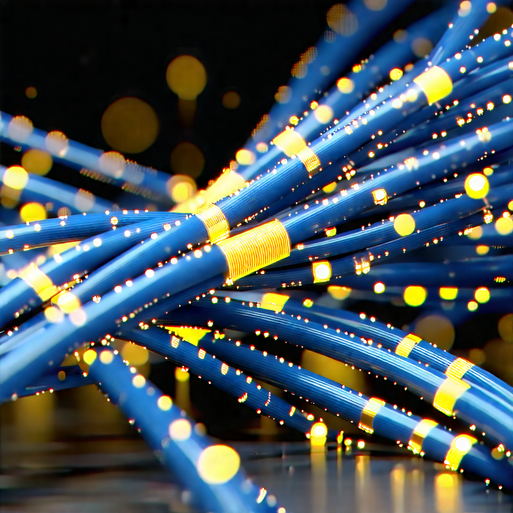 Close-up Of Fiber Optic Cables With Close-up Blue
