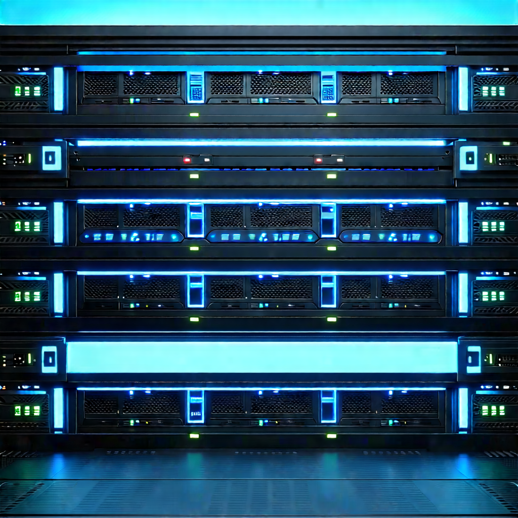 Server rack with blue light glow