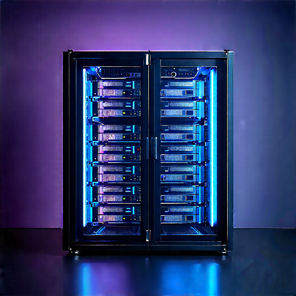 Server Rack With Neon Accents With Large Blue
