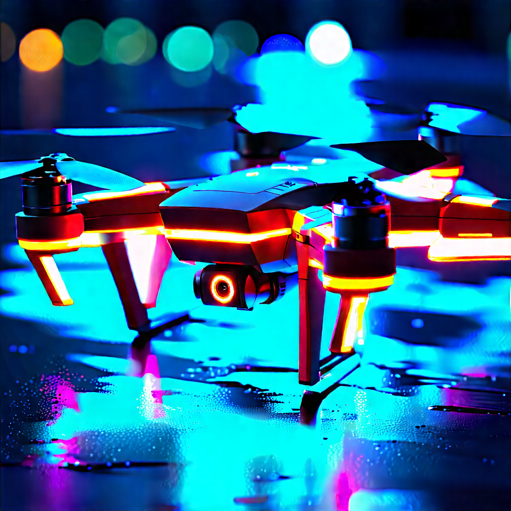 Drone With Glowing Screen With Small, Colorful