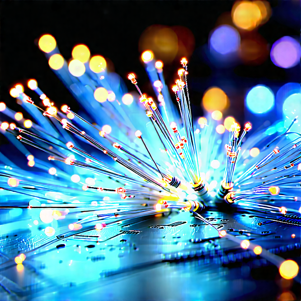 Close-up Of Fiber Optic Cables With Close-up Blue
