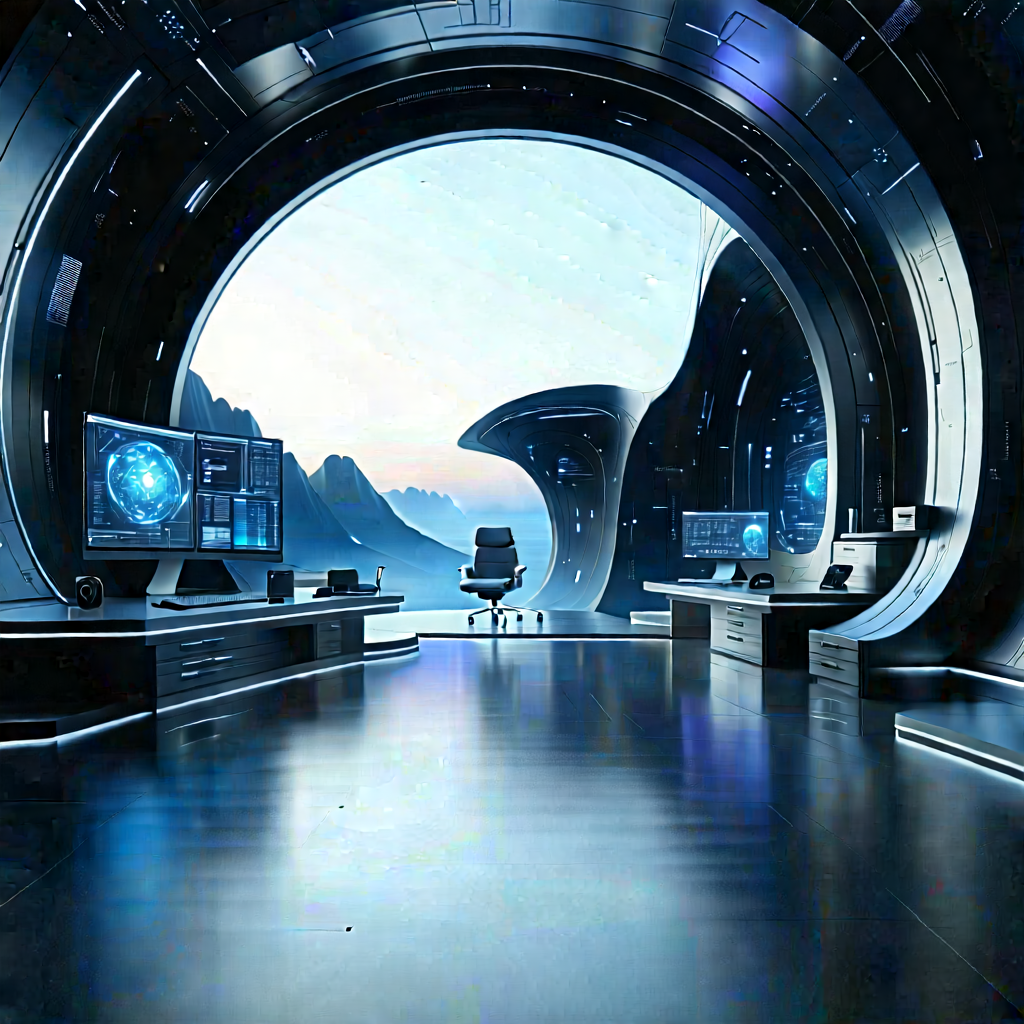 Futuristic (digital:1.2) workspace