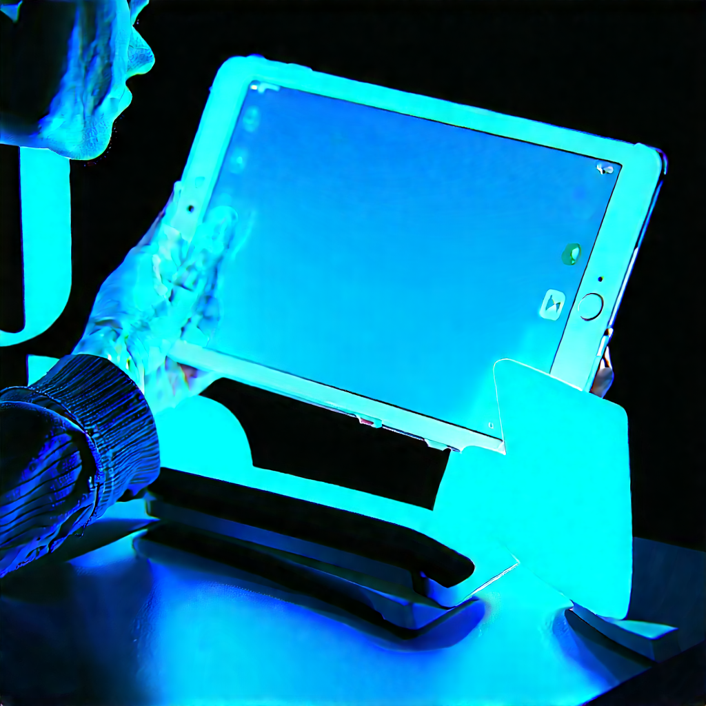 Tablet with glowing screen