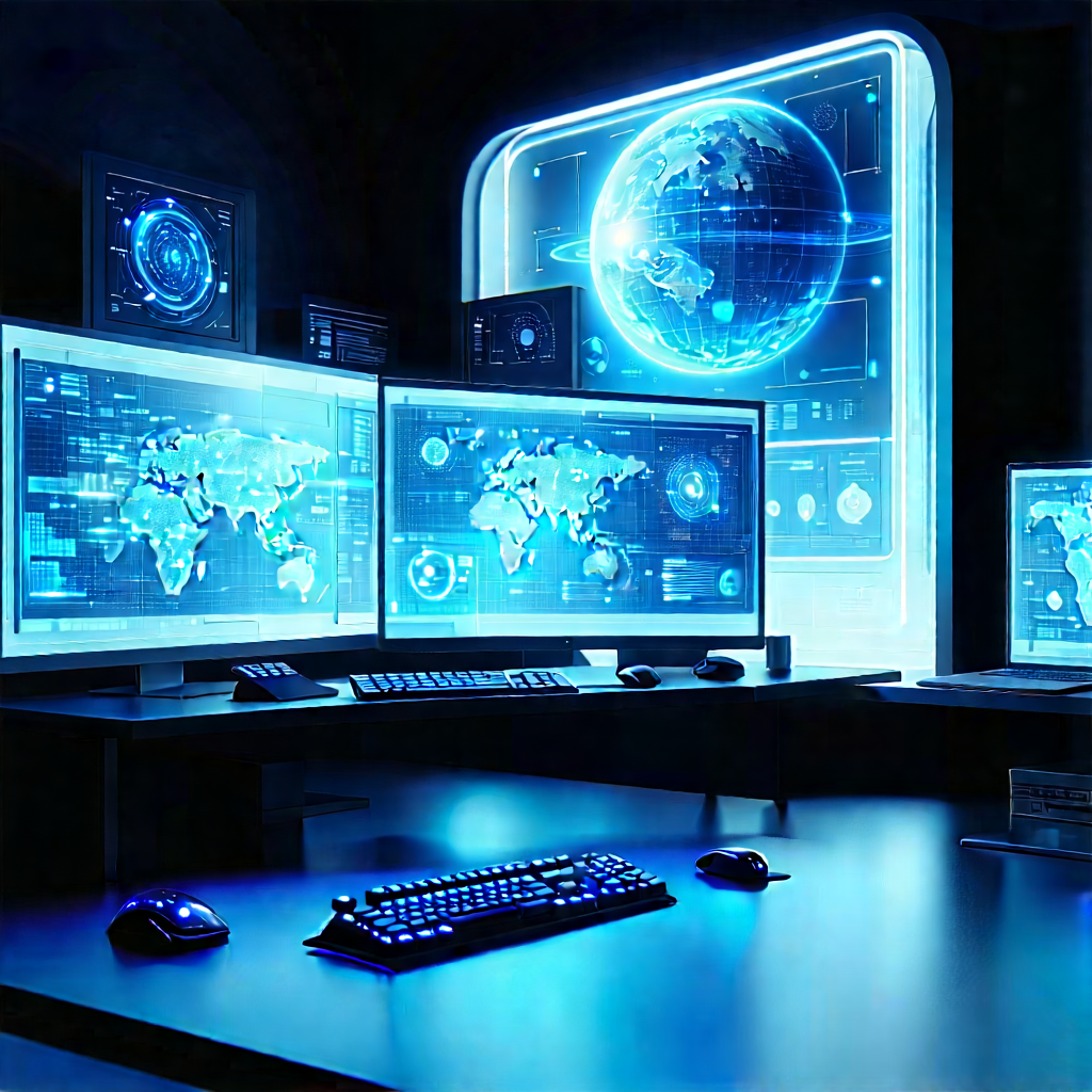 Futuristic (digital:1.16) Workspace With Image, There