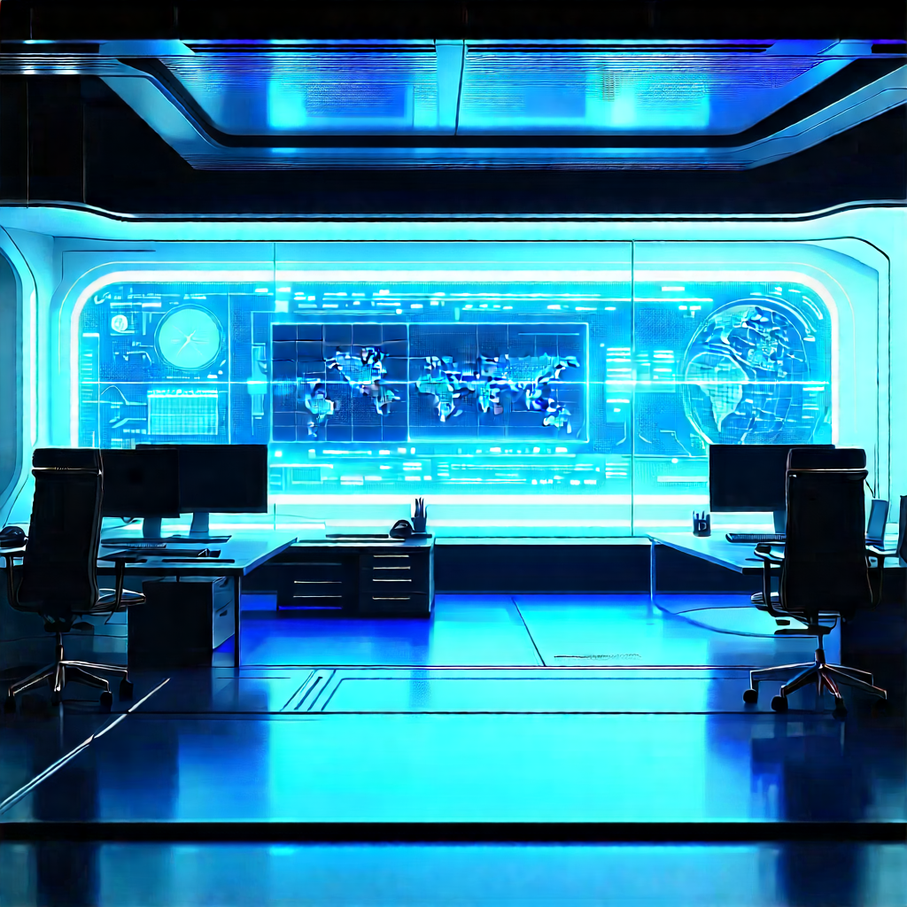 (futuristic:1.48) Tech Startup Office With Image, There
