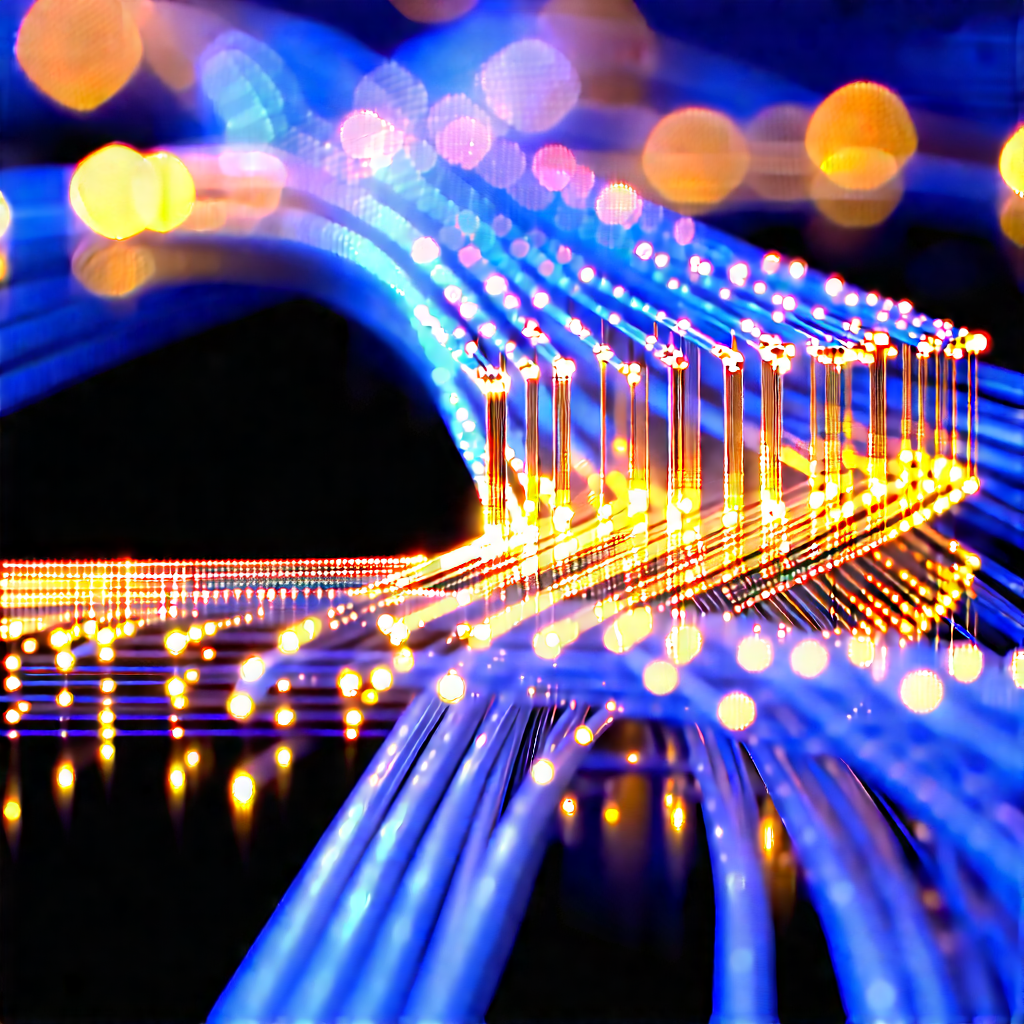 Close-up Of Fiber Optic Cables With Close-up Blue