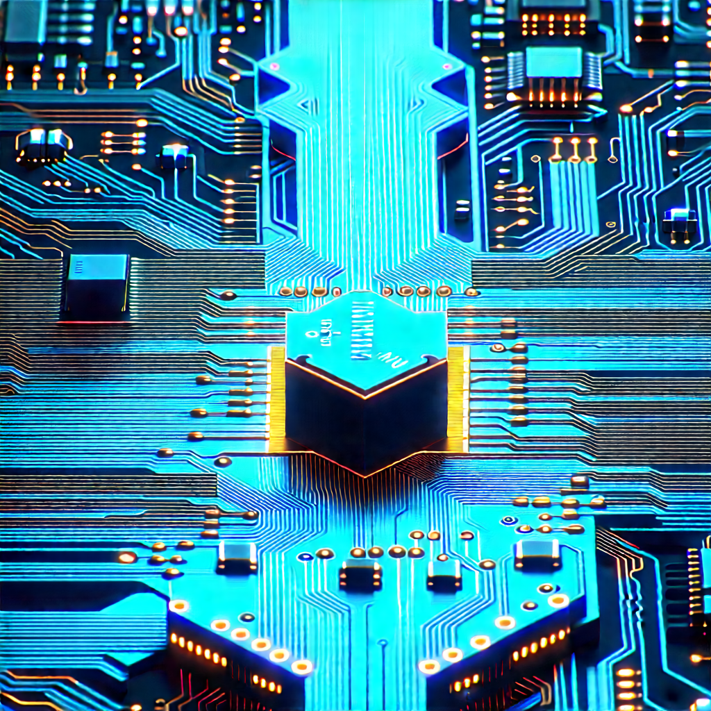 Circuit Board With Blue Light (glow:1.29) With Close-up Computer