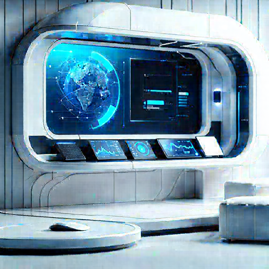 (futuristic:1.3) Tech Startup Office With Image, There