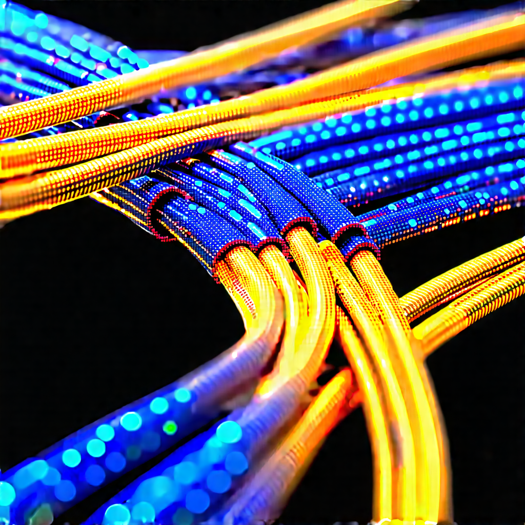 Close-up Of Fiber Optic Cables With Close-up Blue