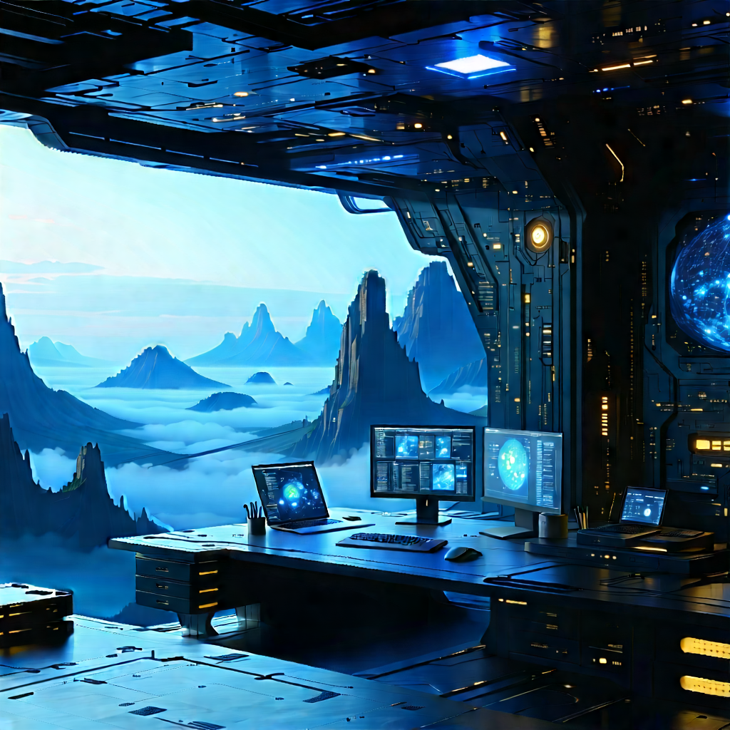 Futuristic Digital Workspace With Futuristic Scene,