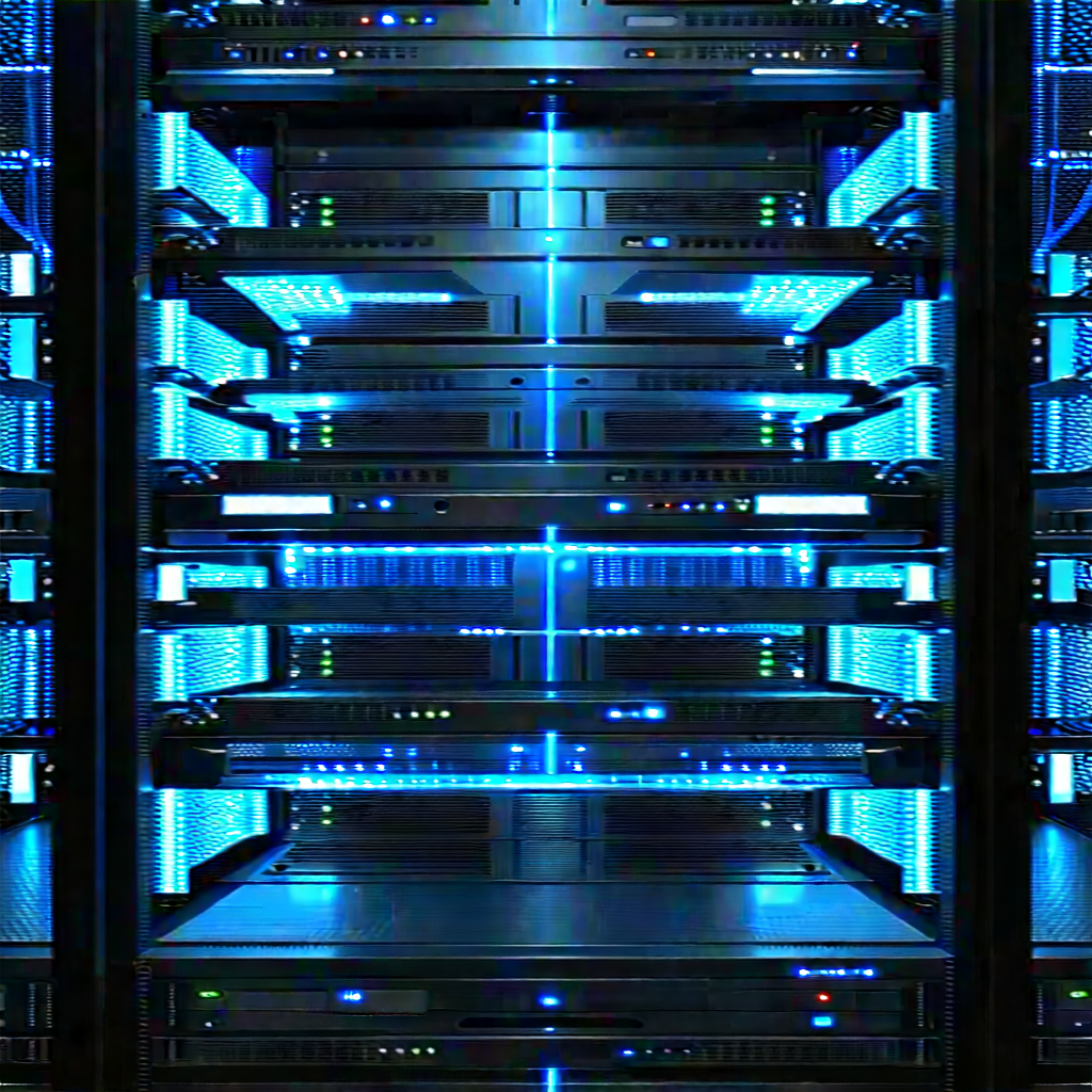Server rack with blue light glow