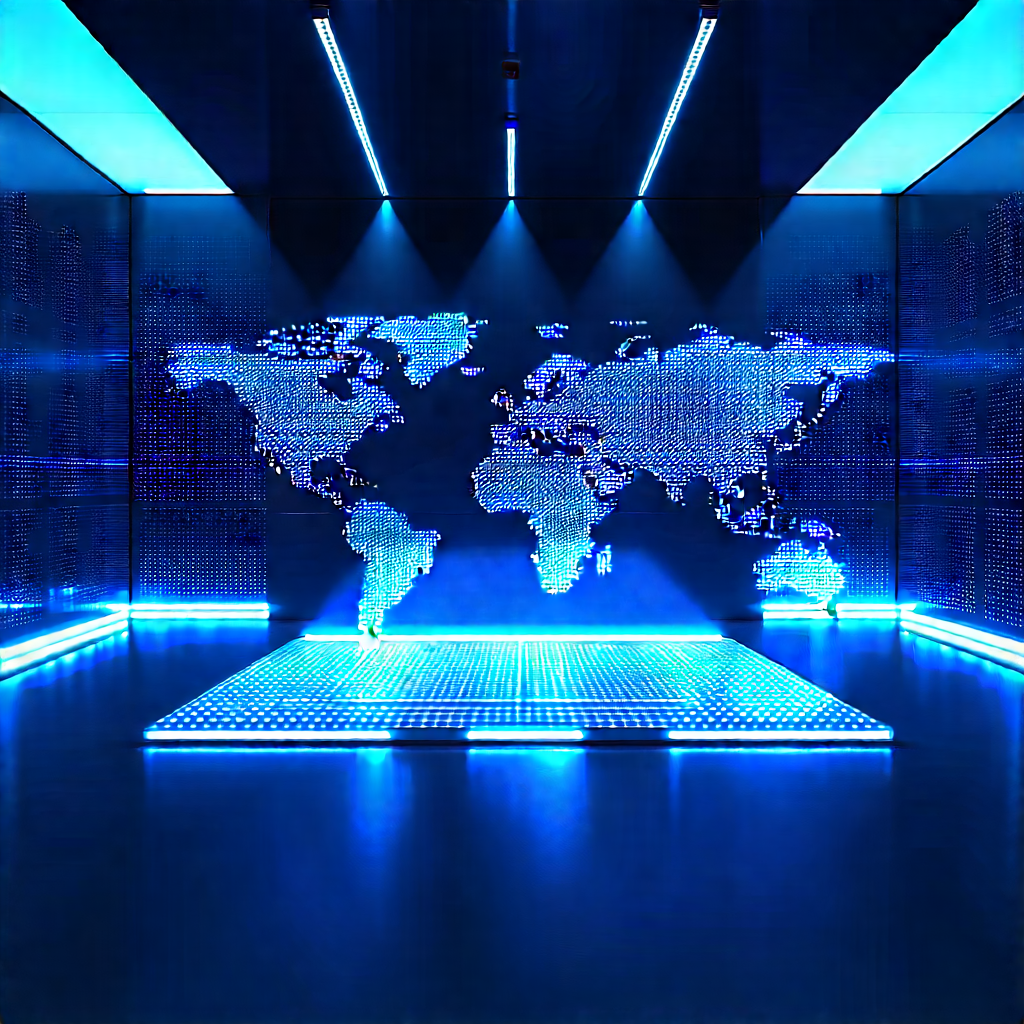 Futuristic Tech Startup Office With Large Blue