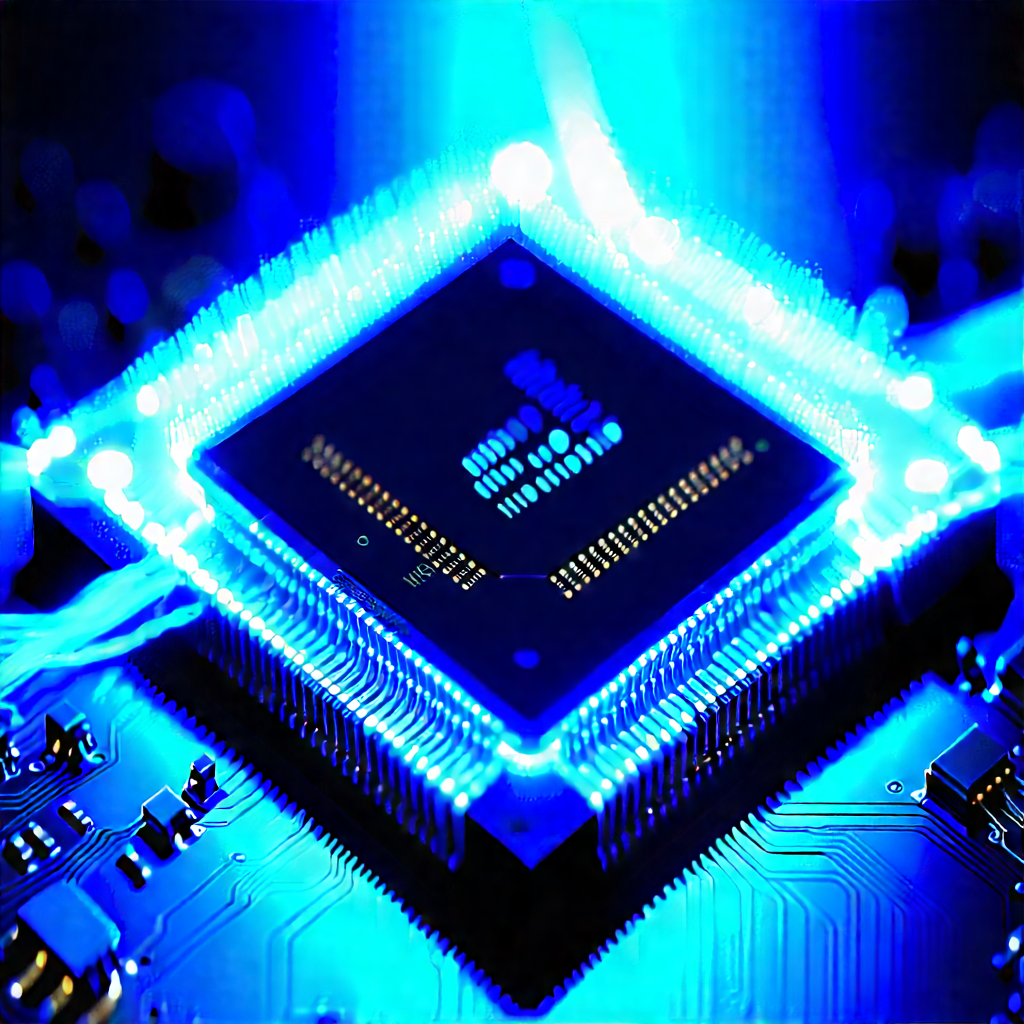 Microchip With Blue Light (glow:1.28) With Close-up Computer