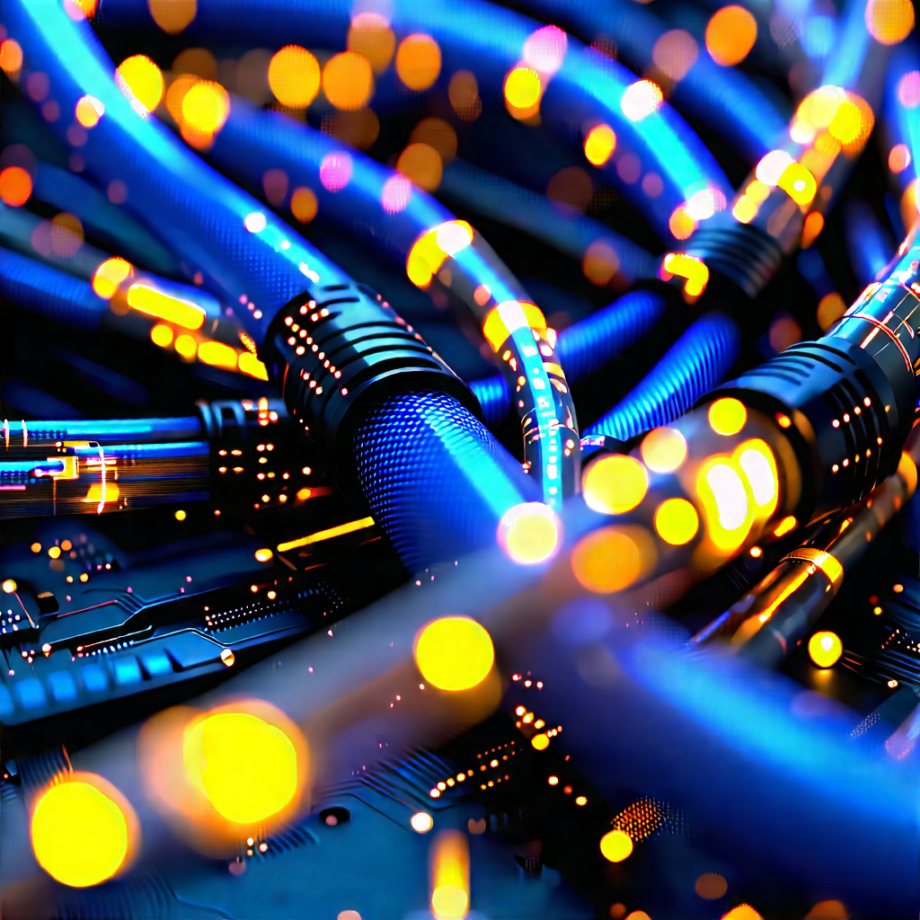 Close-up of fiber optic cables