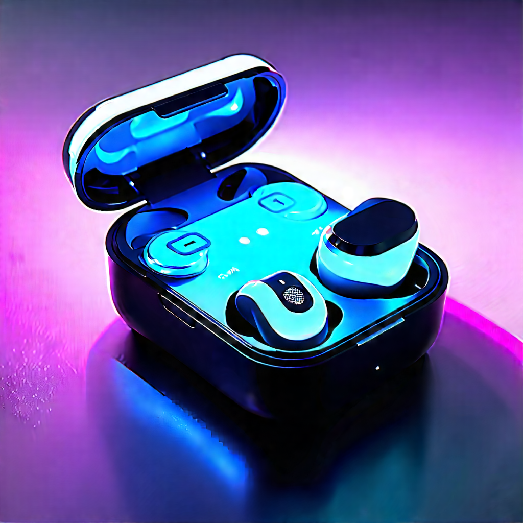 Wireless Earbuds With Glowing Screen With Blue White