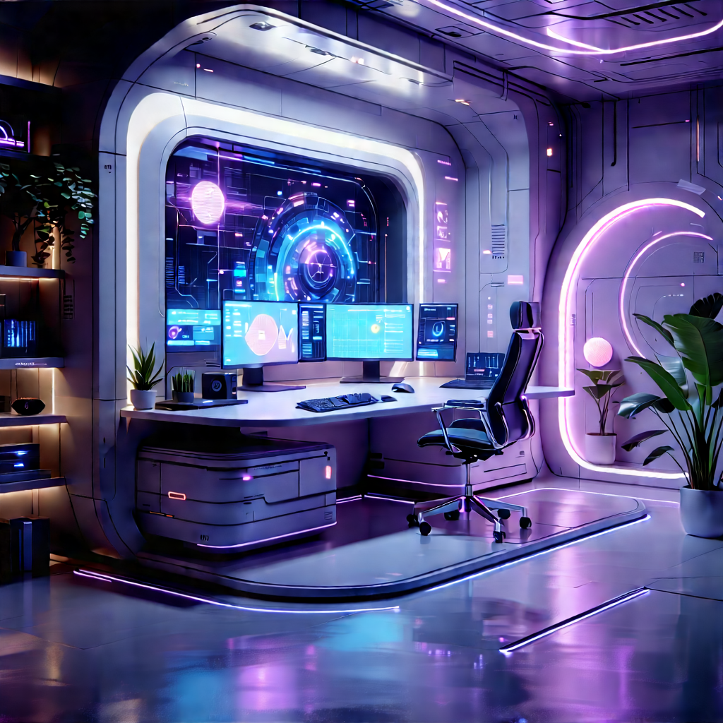 (futuristic:1.31) Tech Startup Office With Image, There