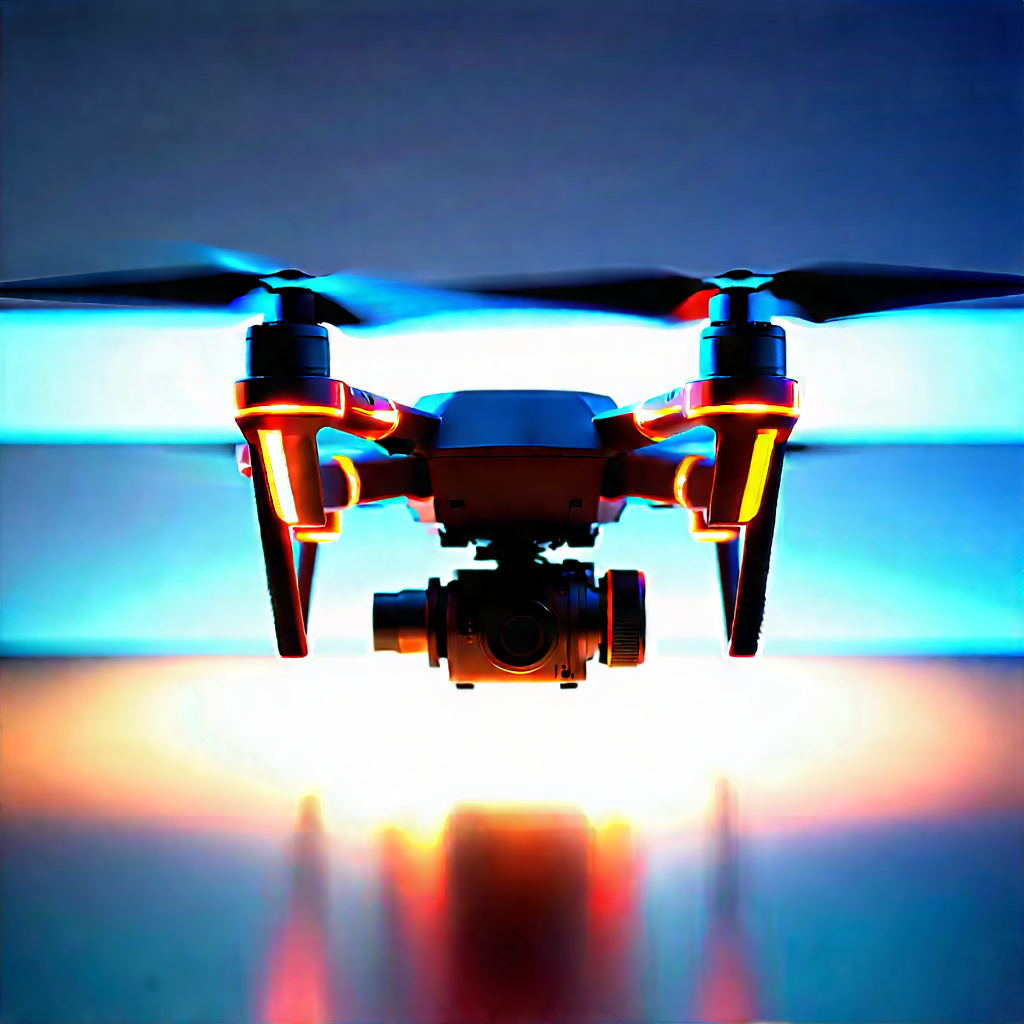 Drone With Glowing Screen With Drone Flying