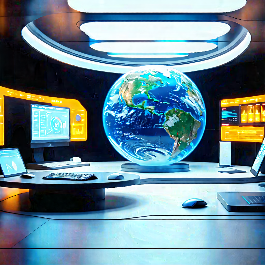 Futuristic (digital:1.17) Workspace With Large, Blue,