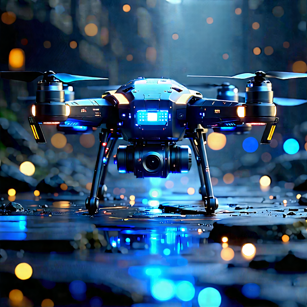 Drone With Data Visualization With Black Blue