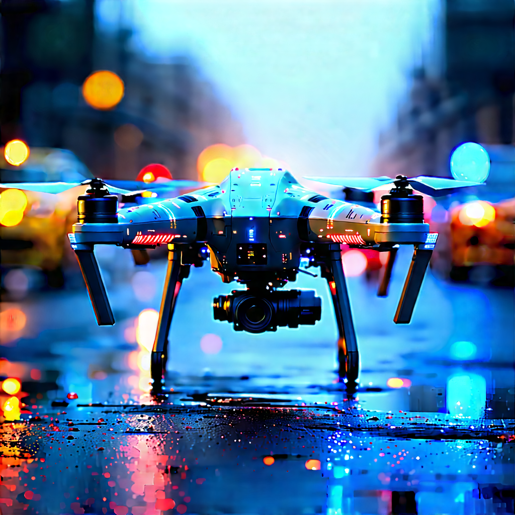 Drone With Data Visualization With Blue Drone