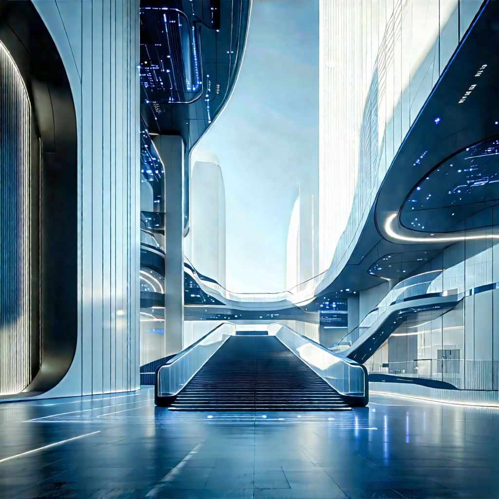 Futuristic Innovation Hub With Futuristic Cityscape