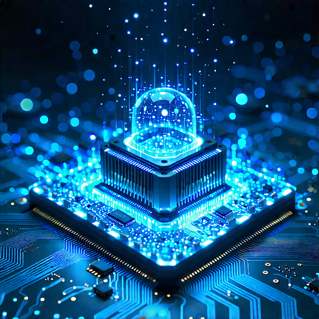 Quantum computer with blue light (glow:1.33)
