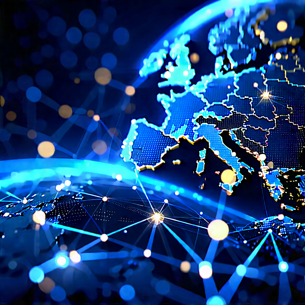 Blockchain Network Visualization With Blue Globe