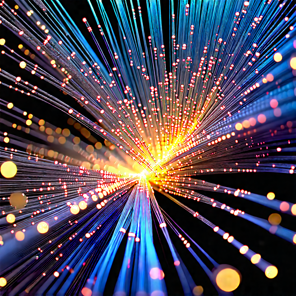 Close-up Of Fiber Optic Cables With Close-up Blue