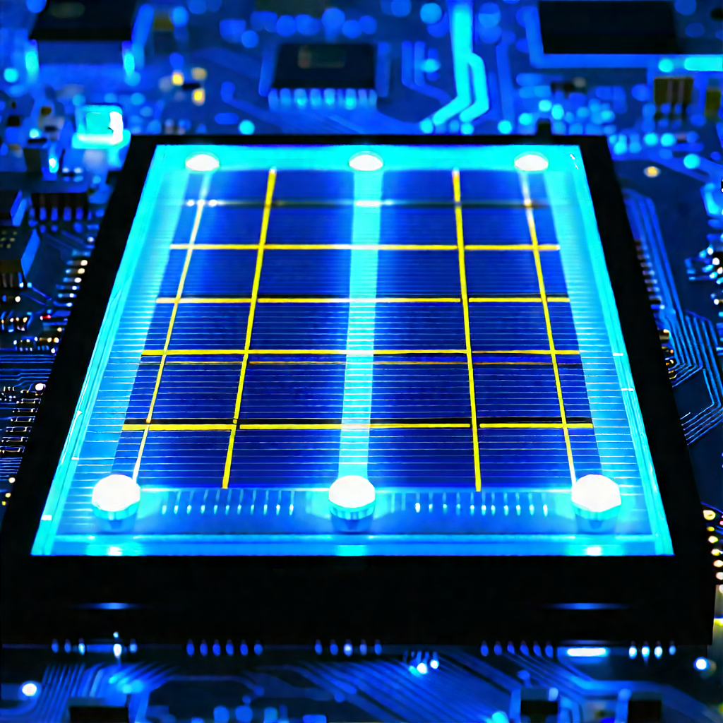 Solar panel with blue light glow