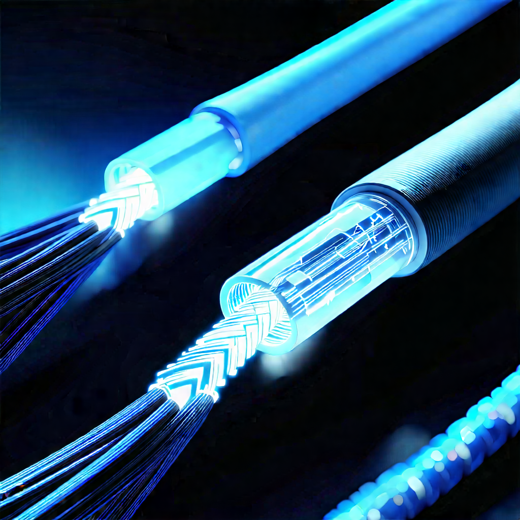Close-up of fiber optic cables