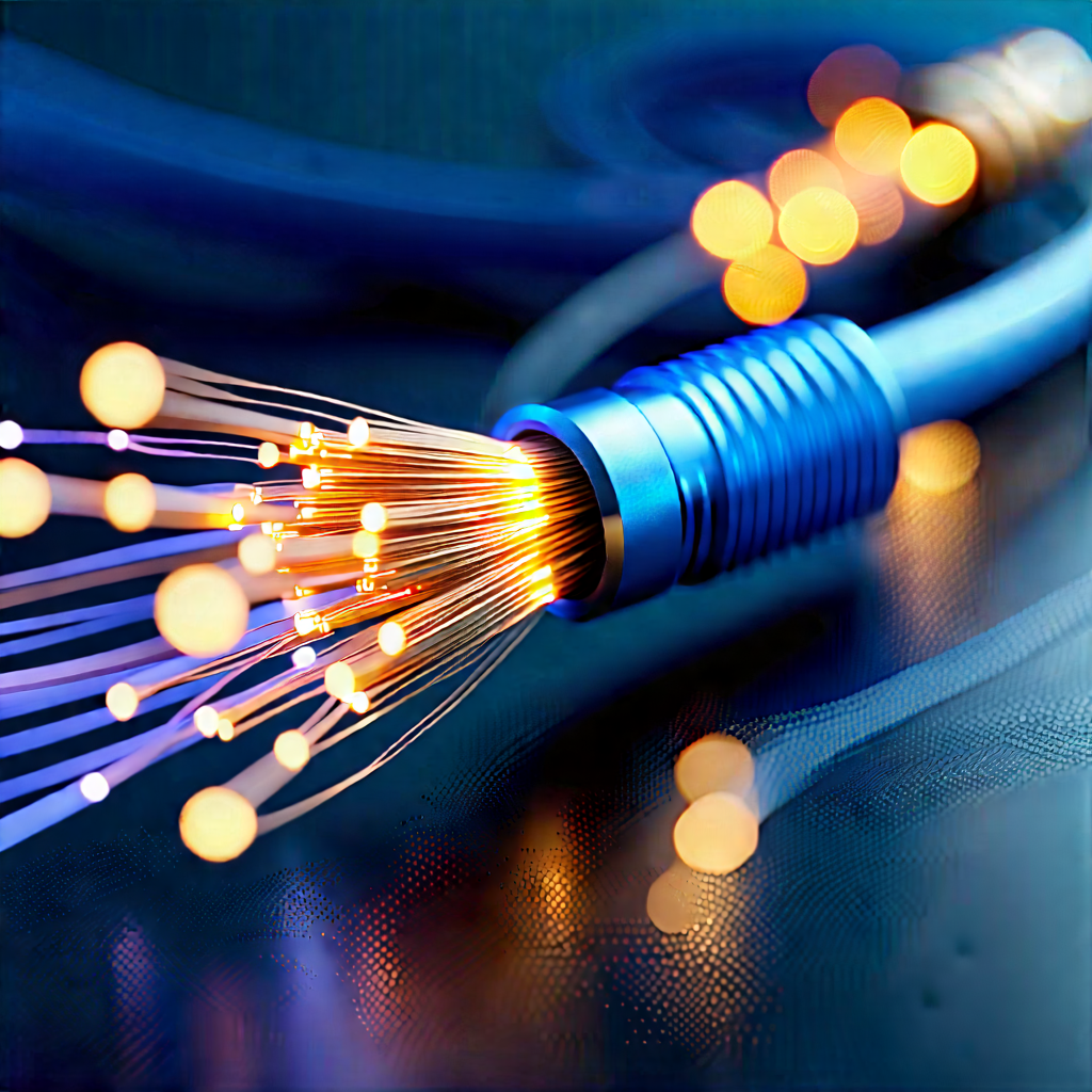 Close-up Of Fiber Optic Cables With Close-up Blue