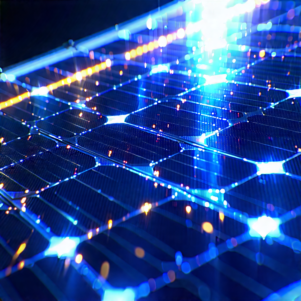 Solar Panel With Digital Particles With Blue Solar