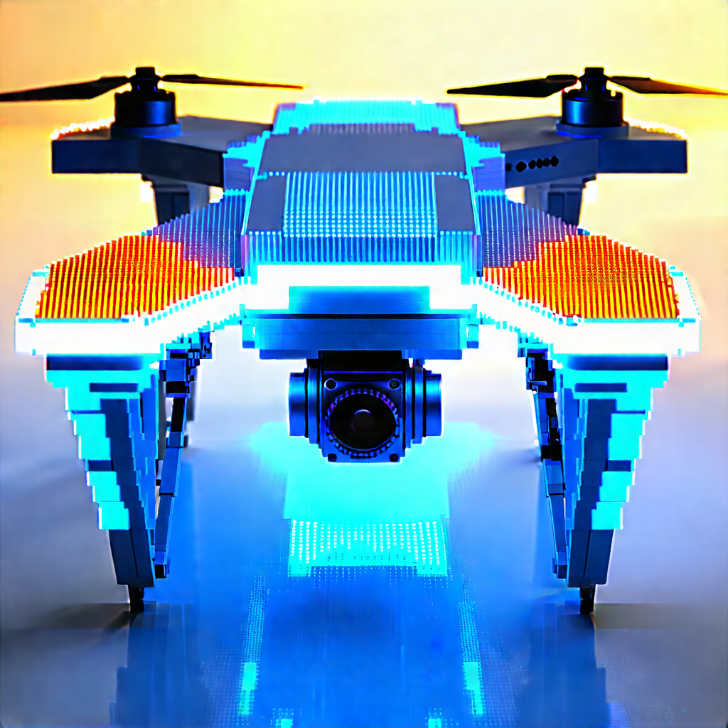 Drone With Glowing Screen With Blue Orange